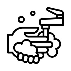 wash hand or hygiene related hand with soap bubbles and water faucet with pouring water vector in lineal style,