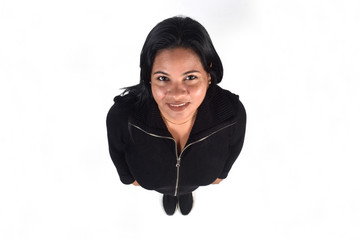 top view portrait of a woman on  white