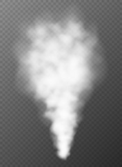 White smoke, erupting geyser, hot steam isolated on transparent background. Thick white cloud or vapor, huge natural disaster concept. Vector illustration.