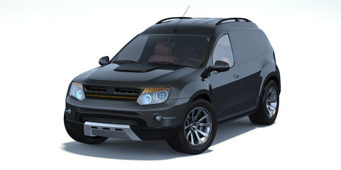 Fototapeta na wymiar 3D rendering of a brand-less generic concept suv car in studio environment