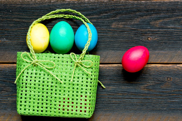 colorful easter eggs in a basket