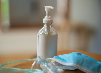 COVID-19 Coronavirus protection. Image of hand sanitizer against coronavirus. Stop the virus Spread