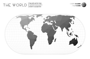 Abstract world map. Eckert IV projection of the world. Grey Shades colored polygons. Contemporary vector illustration.