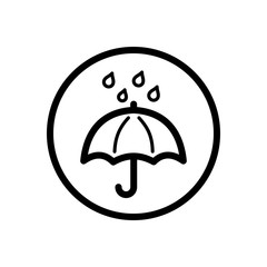 Umbrella and rain. Outline icon in a circle. Weather vector illustration
