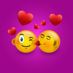 emoticon design with emoticon template falling in love face in 3d style Free Vector