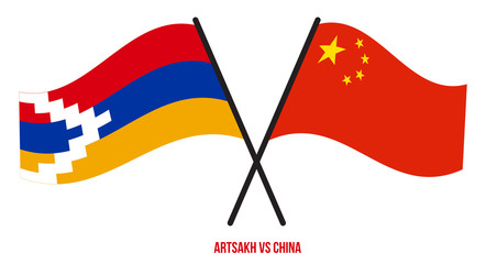 Artsakh and China Flags Crossed And Waving Flat Style. Official Proportion. Correct Colors