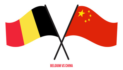 Belgium and China Flags Crossed And Waving Flat Style. Official Proportion. Correct Colors