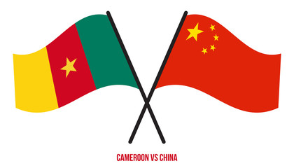 Cameroon and China Flags Crossed And Waving Flat Style. Official Proportion. Correct Colors