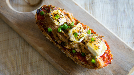 Toast with brie cheese and tuna