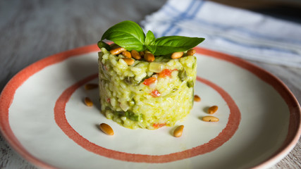 Italian Risotto with mushrooms and zucchini and artichokes