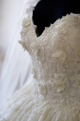 Lace and embroidery on fabric with beads wedding dresses
