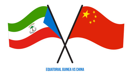 Equatorial Guinea and China Flags Crossed And Waving Flat Style. Official Proportion