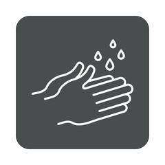 Higiene de manos. Icono plano lineal lavarse las manos en cuadrado color gris