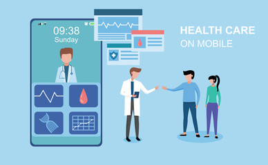 Healthcare and medical application on mobile. Vector illustration about healthcare