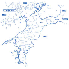 愛媛県地図 シンプル白地図 市区町村