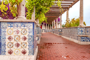 Fototapeta na wymiar lisbon. Portugal. Famous viewpoint Miradouro de Santa Luzia in the Historic Alfama. Typical Azulejo tiles in Portugal.