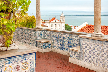 Lisbon. Portugal. Beautiful view of the city, a tourist route along the famous Alfama district....