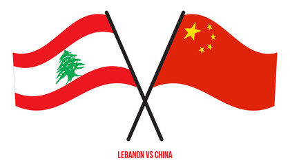 Lebanon and China Flags Crossed And Waving Flat Style. Official Proportion. Correct Colors