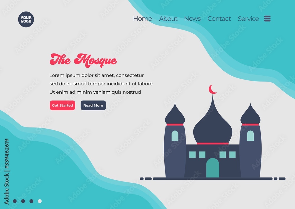 Poster landing page template of mosque illustration. modern flat design concept of web page design for webs