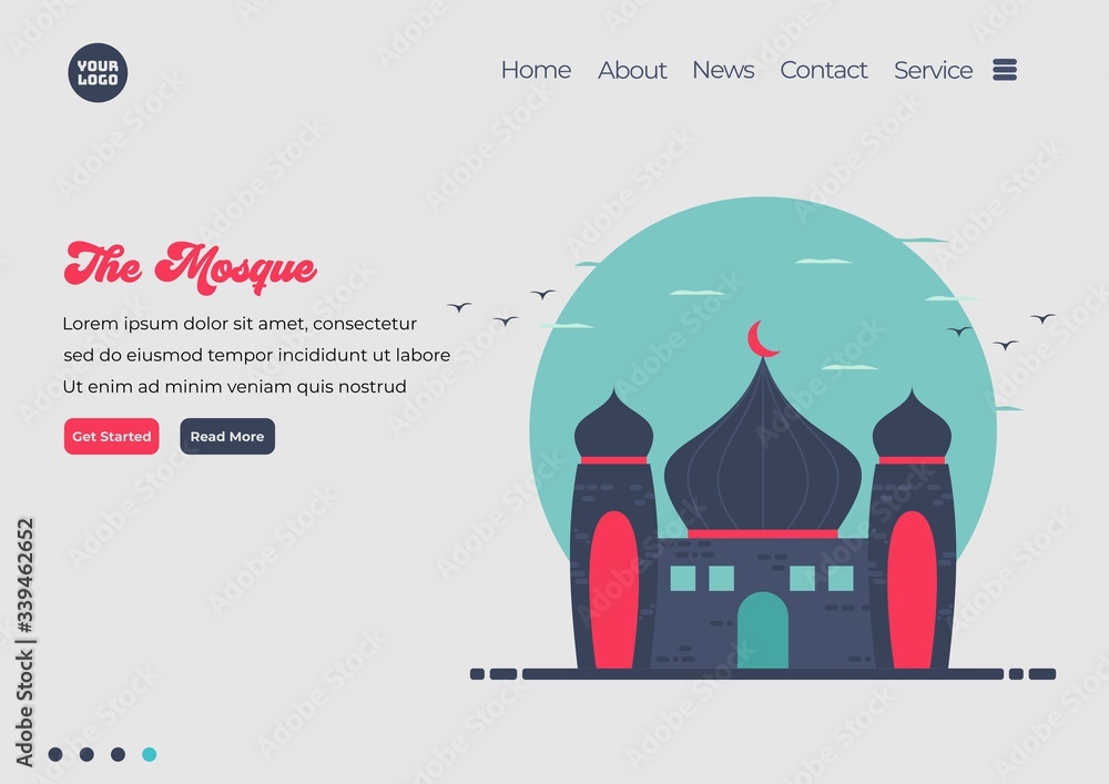 Poster landing page template of mosque illustration. modern flat design concept of web page design for webs