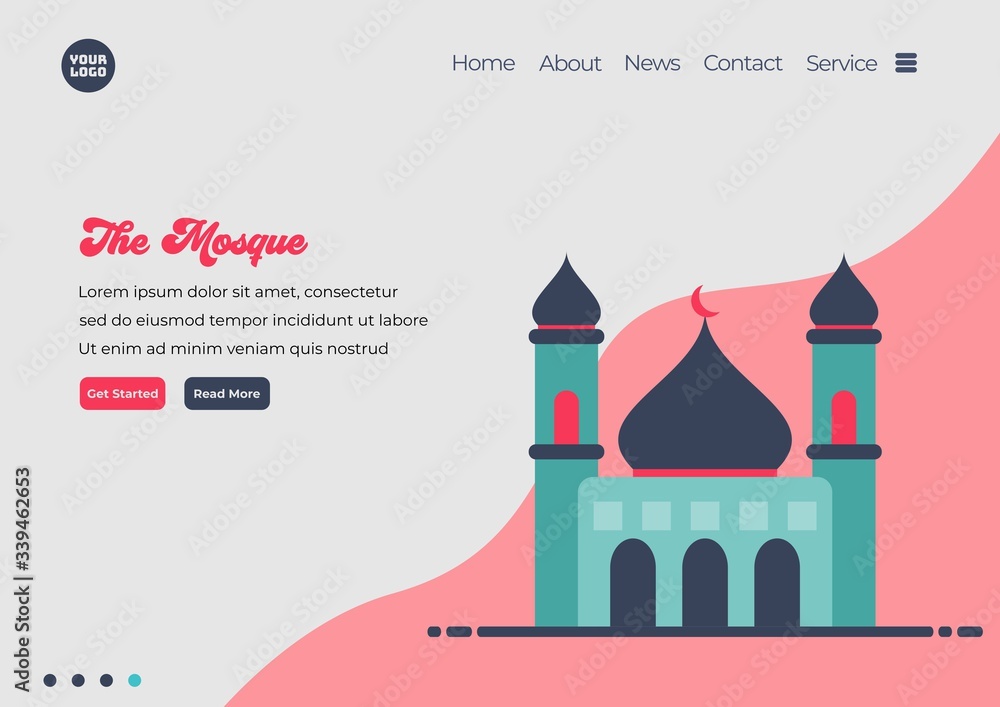 Poster landing page template of mosque illustration. modern flat design concept of web page design for webs