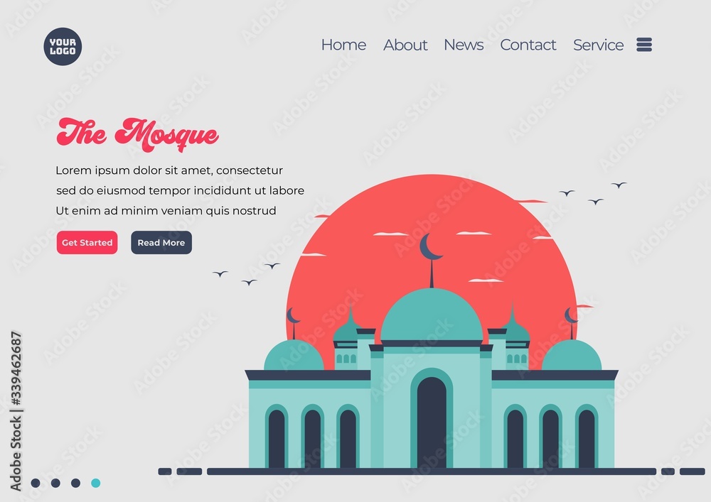 Poster landing page template of mosque illustration. modern flat design concept of web page design for webs