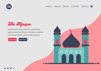 Naklejka premium Landing page template of Mosque illustration. Modern flat design concept of web page design for website and mobile website. Easy to edit and customize. Vector illustration. Flat design style