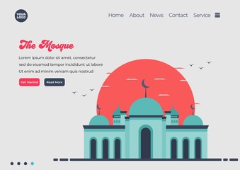 Landing page template of Mosque illustration. Modern flat design concept of web page design for website and mobile website. Easy to edit and customize. Vector illustration. Flat design style