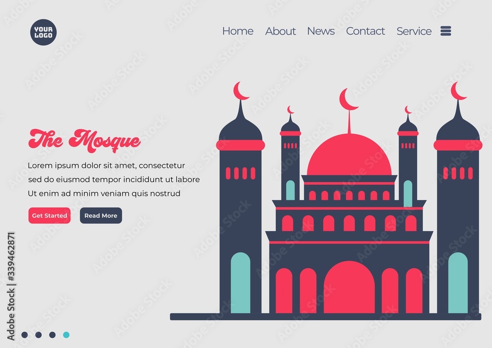Poster landing page template of mosque illustration. modern flat design concept of web page design for webs