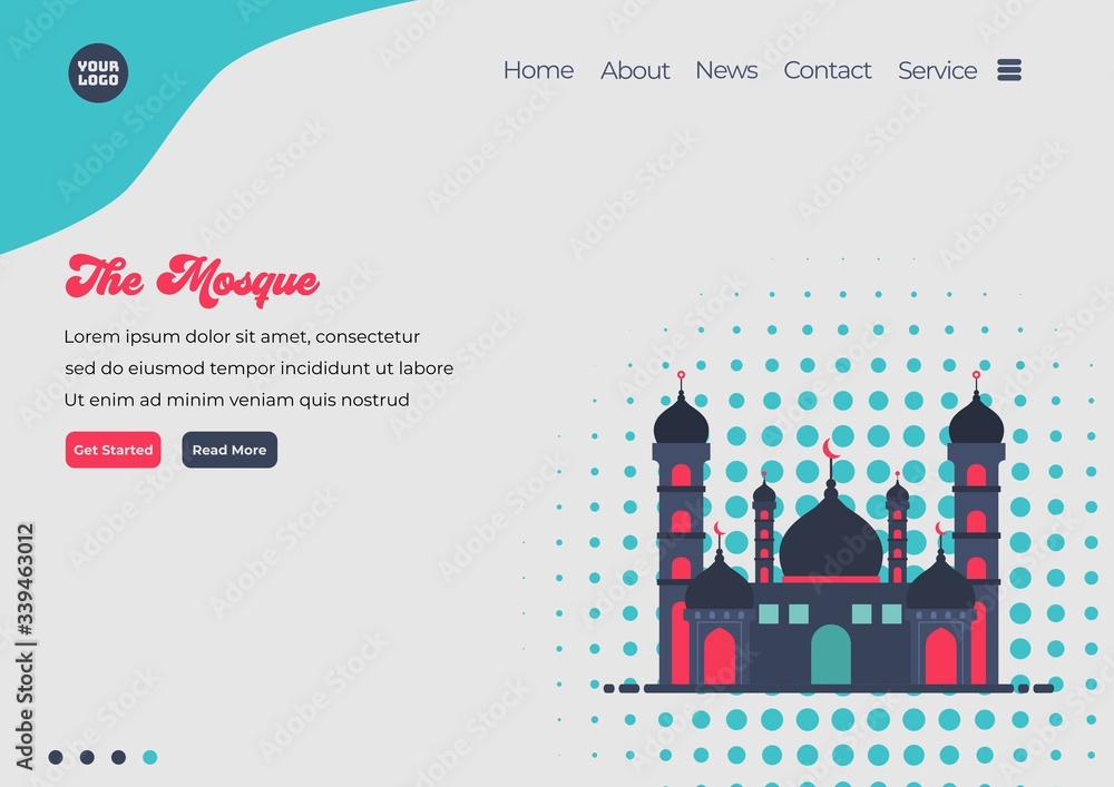Poster landing page template of mosque illustration. modern flat design concept of web page design for webs