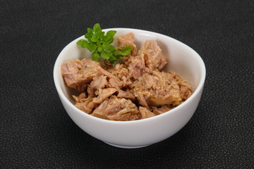 Canned tuna fish in the bowl