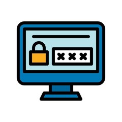telework or telecommuting related password or login security with lock on computer screen vector with editable stroke,