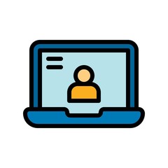 telework or telecommuting related character or avatar in laptop screen vector with editable stroke,