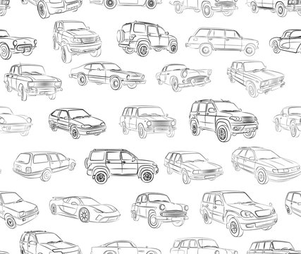 Seamless background with car sketches.