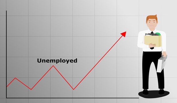 High unemployment graph with stressful unemployed men and gray graph background.corona virus ,covid-19,vector,illustration