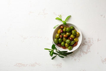Olive pickled in white bowl
