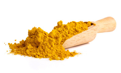 Turmeric powder healthy fresh vegetable from nature isolated on a white background.
