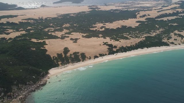 Aerial of Na Beach at Dam Mon Peninsula, Van Phong Bay, Van Ninh, Khanh Hoa. is beautiful with its 10km untouched wilderness white sandy beach, crystal clear water, near most eastern point of Vietnam