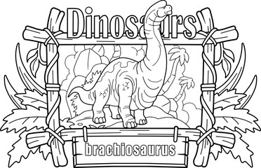 giant prehistoric dinosaur brachiosaurus, coloring book, funny illustration © fargon