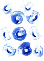 Watercolor background with blue circles.