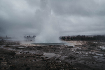 Strokkur Geyser eruption in Southern Iceland. Golden Circle.