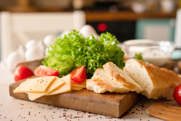 bread, cheese and vegetables
