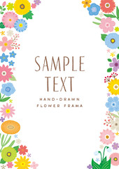 花と葉っぱの手描きフレーム　縦 文字あり