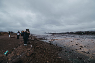 Strokkur geyser in Southern Iceland. Golden Circle route.