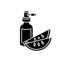 Kalahari melon seed oil black glyph icon. Dermatology product for haircare. Reparative essence. Organic eco cosmetic for hair treatment. Silhouette symbol on white space. Vector isolated illustration