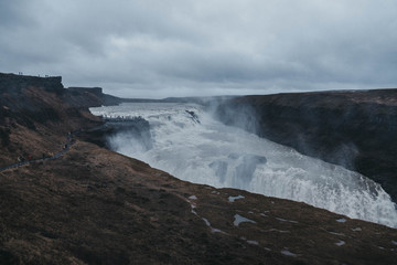 Powerfull Gullfoss waterfall view in the canyon of the Hvita river, Iceland