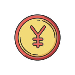 Japanese yen gold RGB color icon. Japan currency. Exchange rate for chinese yuan. Income and profit. Coin for payment. Banking and economy. Commerce market. Isolated vector illustration