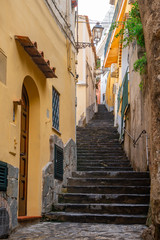 Narrow stairs and streets in the tourist village of Positano, Amalfi coast