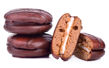 marshmallow in chocolate isolated white background