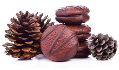 marshmallow in chocolate isolated white background